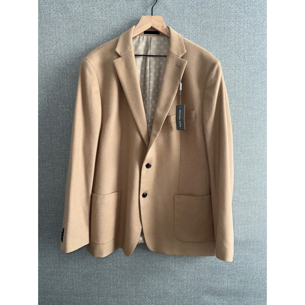 NWT $450 Michael Kors 46R Blazer Camel Tan Wool Silk Cashmere 2 Button Jacket